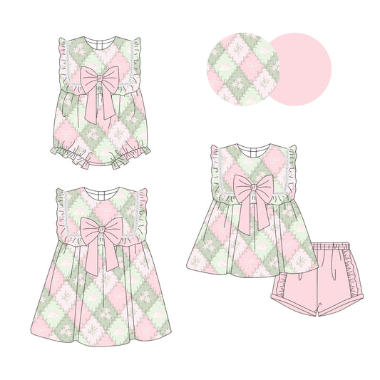 25.10.23 custom each style moq 5 eta 6-8week Sibling Sister floral bow baby short sleeve shorts sets and romper and dress match design