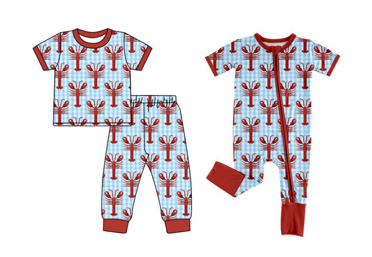 25.9.22 custom each style moq 8 eta 6-8week Sibling Sisters crayfish baby boy clothes short sleeve pants sets and romper match family design