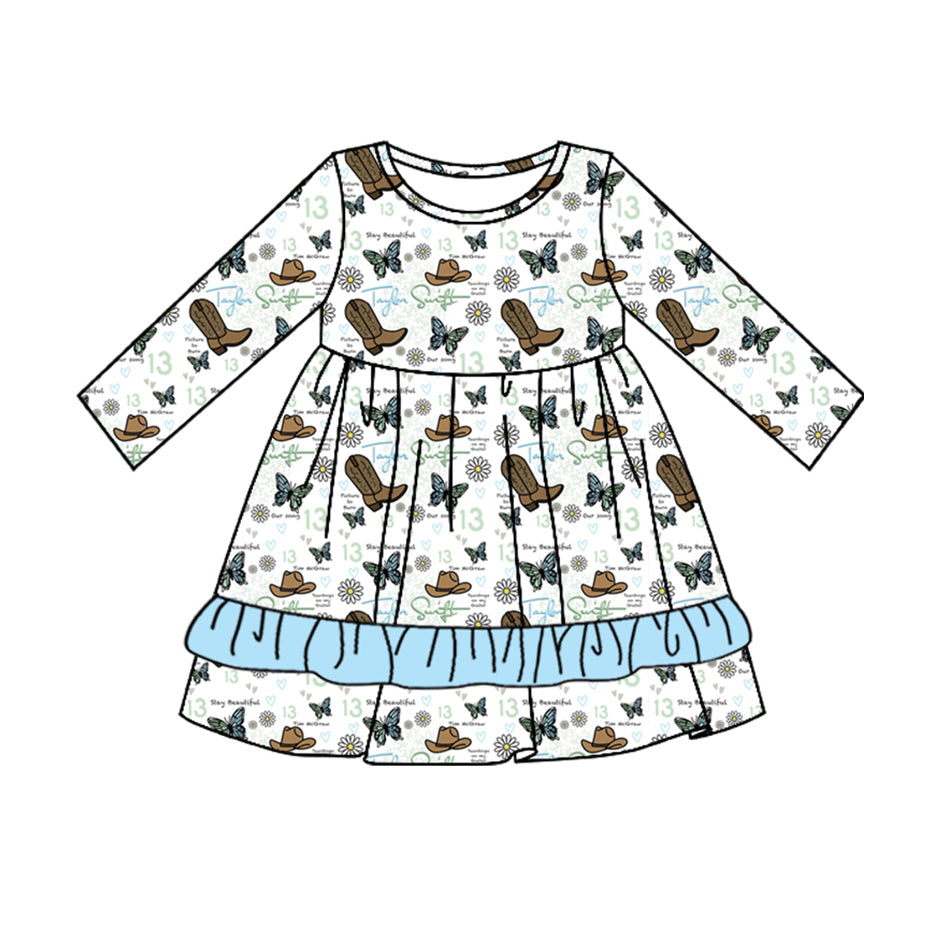 7.13 custom each style moq 5eta 4-6week Sibling Sister boots butterfly baby girls sets and dress and rompers match family design