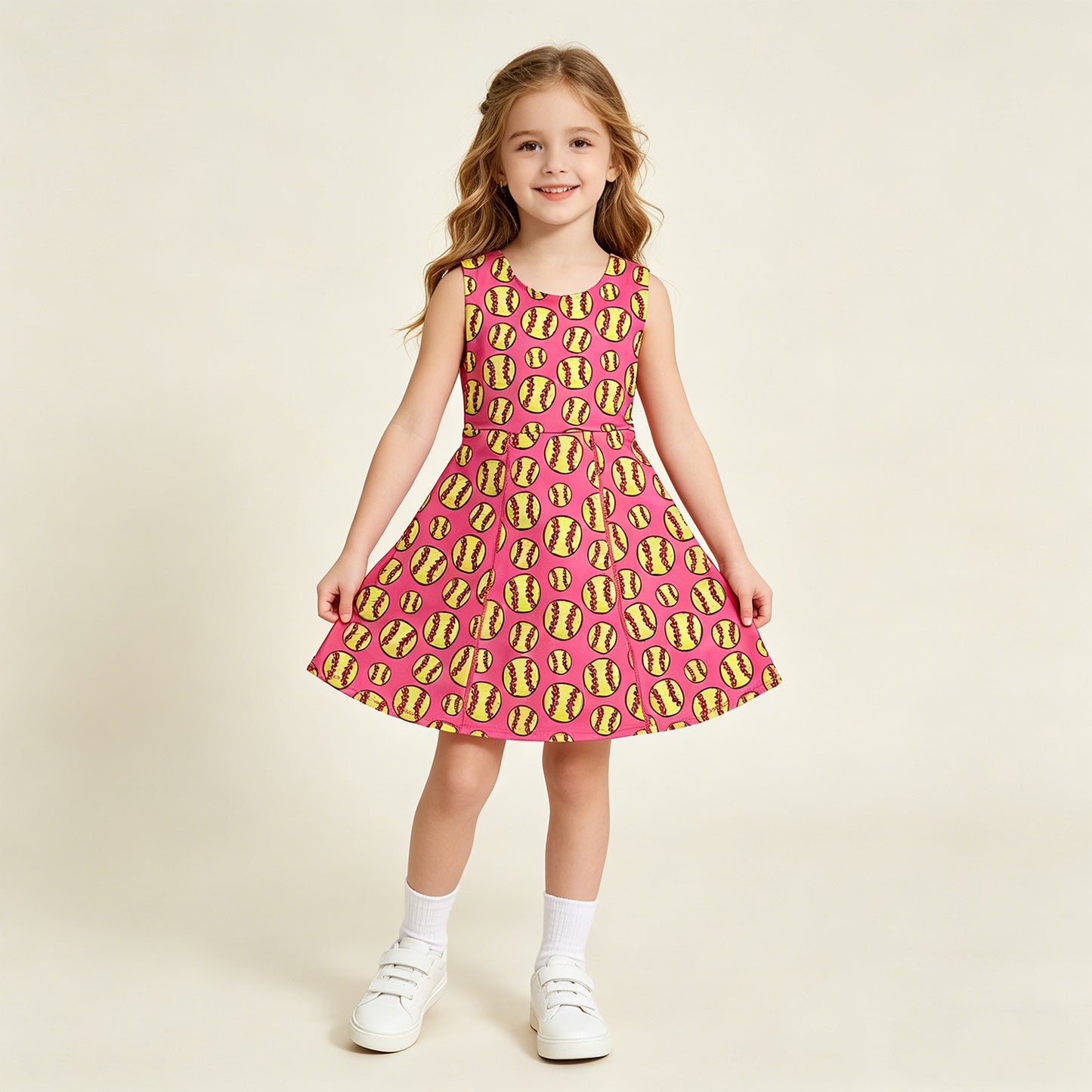 RTS NO MOQ GSD3800 Baby Girls Yoga Active Sleeveless Knee Length Dress Softball Team Casual Daily Wear