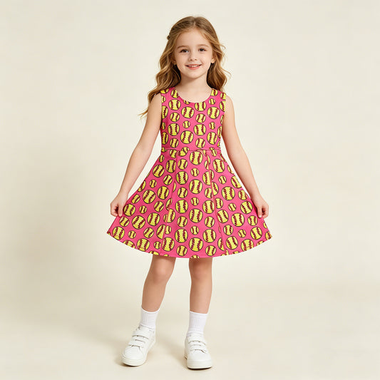 RTS NO MOQ GSD3800 Baby Girls Yoga Active Sleeveless Knee Length Dress Softball Team Casual Daily Wear