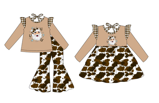 25.7.7 custom each style moq 5eta 4-6week Sibling Sisters Christmas baby girl long sleeve pants sets and dress match family design