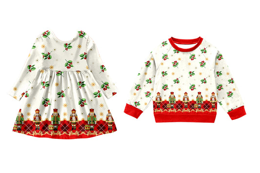 25.6.25 custom each style moq 5eta 4-6week Sibling Sisters Christmas baby girls long sleeve dress and top match family design