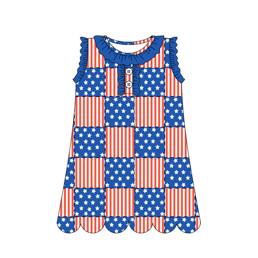 3.10 Custom moq 5 mix size Baby Girls Plaid Sleeveless Knee Length Dresses 4th of July Outfits