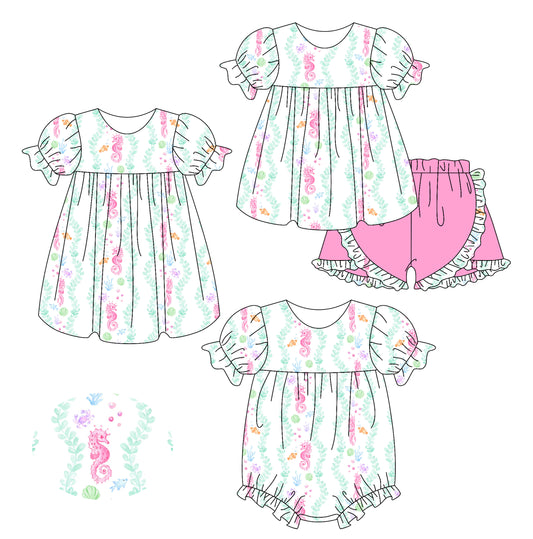 2.17 custom each style moq 5eta 4-6week Sibling Sisters baby girl short sleeve shorts sets and dress and rompers match family design