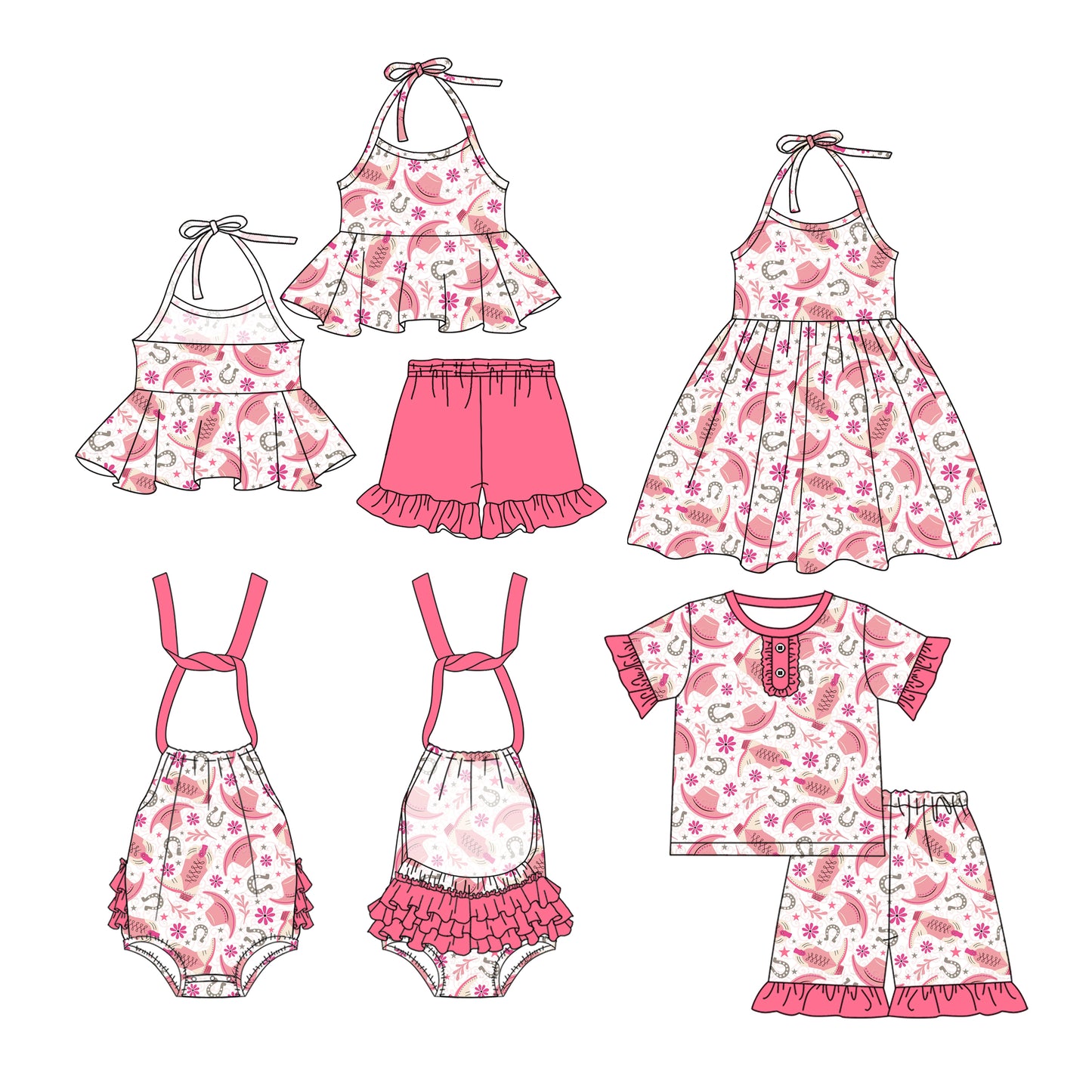 25.12.27 custom each style moq 5 eta 6-8week Sibling Sister hat baby short sleeve shorts sets 2 and dress and romper match design
