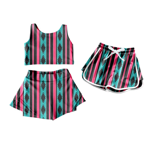 4.11 custom each style moq 5eta 4-6week Sibling Sister geometric baby girls clothes Short sleeve yoga dress and shorts match family design