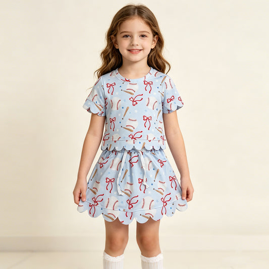 RTS NO MOQ GSD3656 Toddler Girls Baseball Bow Top Skirt Short Yoga Active Clothes
