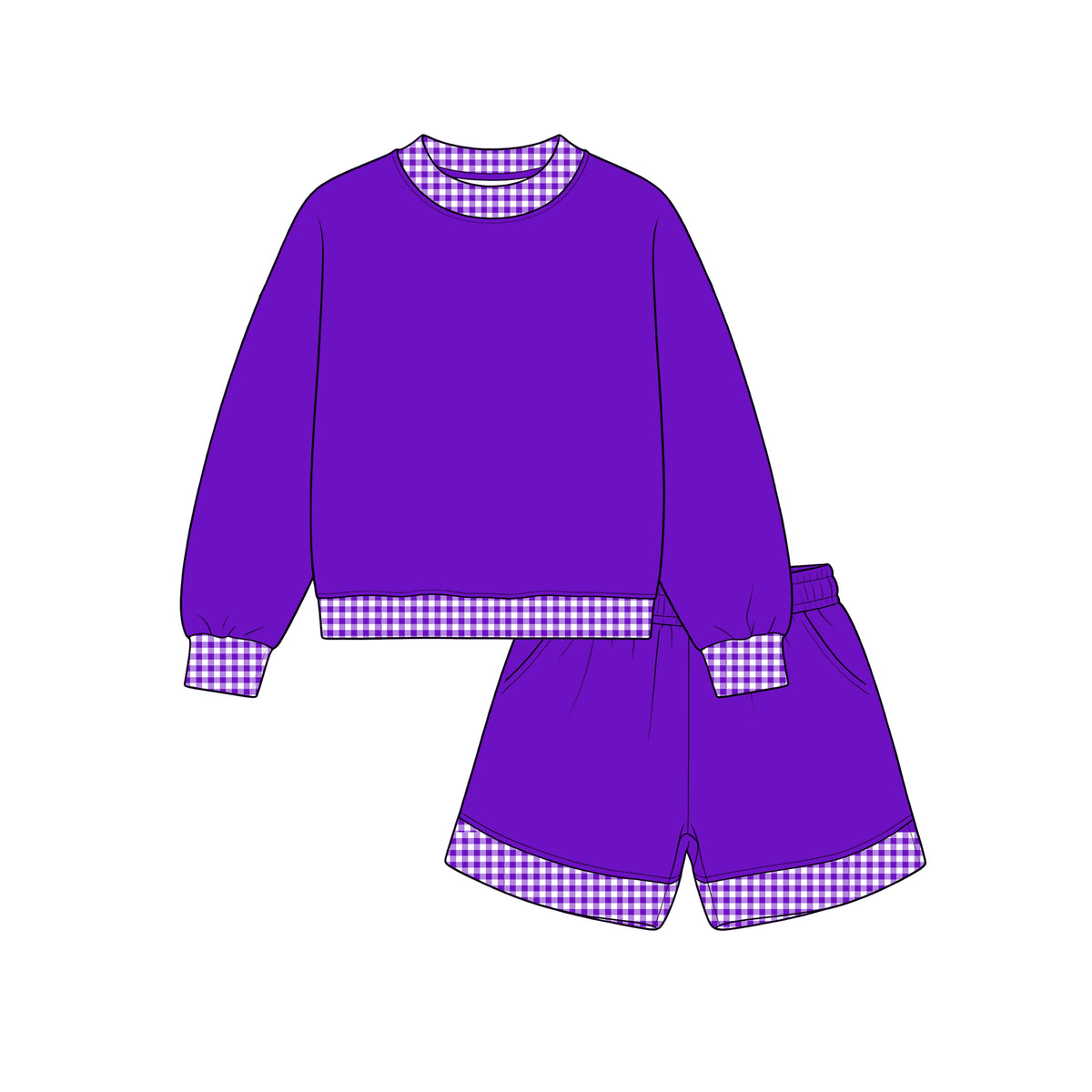 Custom moq 5 girls  Blank Cotton Fabric Sweatshirt Shorts Set Royal blue sweatshirt and shorts set