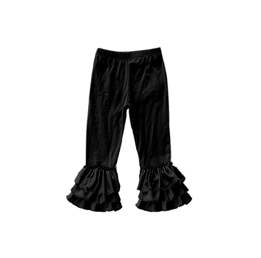 custom moq 5 girls icing cotton pants Black three-tiered ruffled trousers