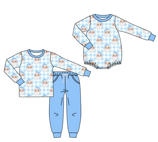 25.7.22 custom each style moq 5eta 4-6week Sibling Sister Christmas blue baby boy long sleeve pants sets and rompers match family design