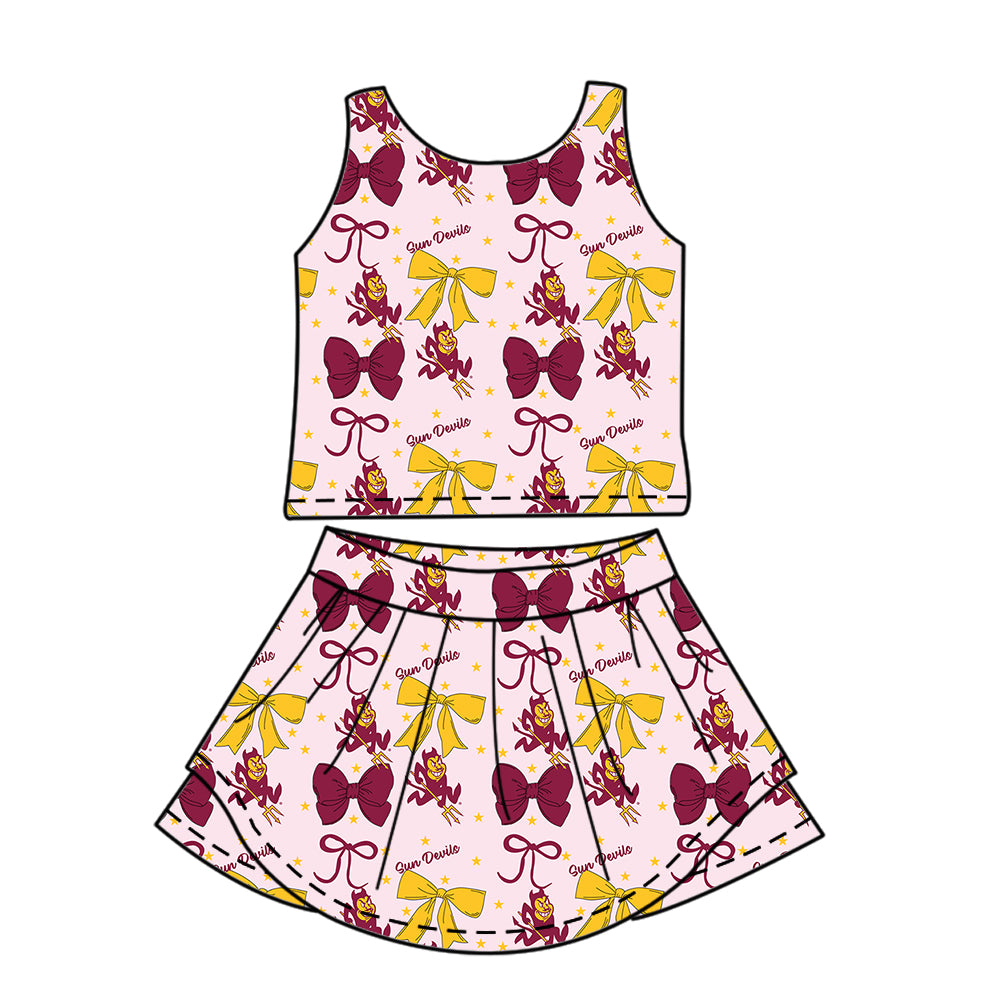 Custom moq 5 mix size milk silk summer teams baby girls clothes team bow sleeveless skirts sets and dress 1 and dress 2 and dress 3-25.6.24