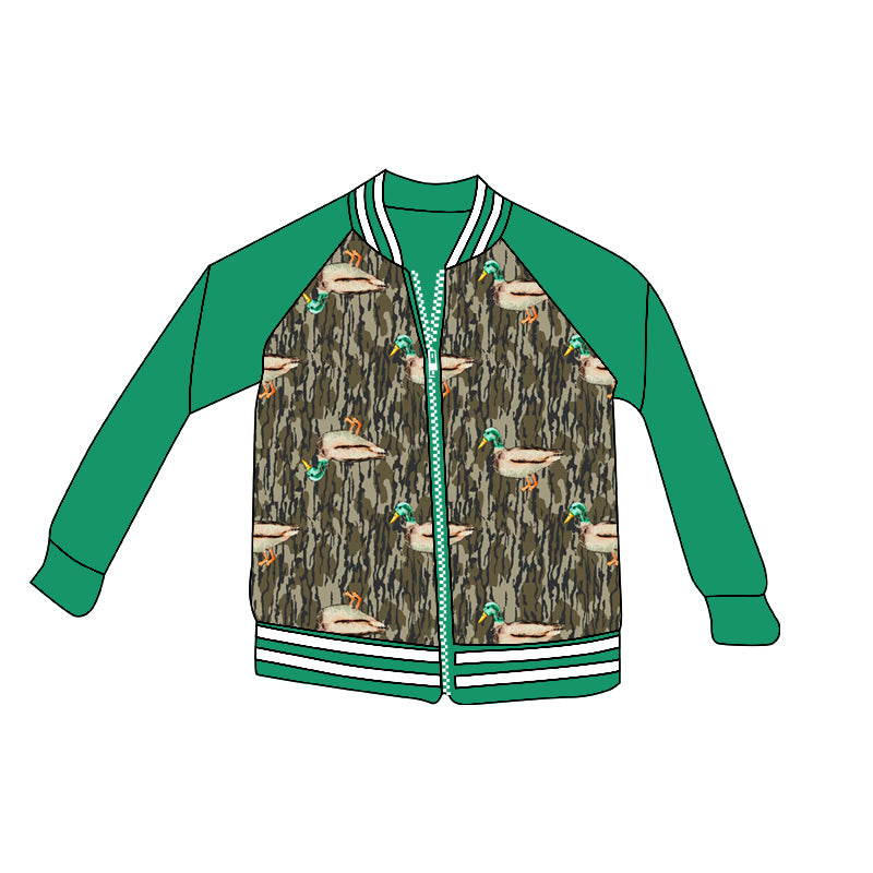 8.31 custom each style moq 5 eta 4-6week baby girls clothes duck green zipper long sleeve top