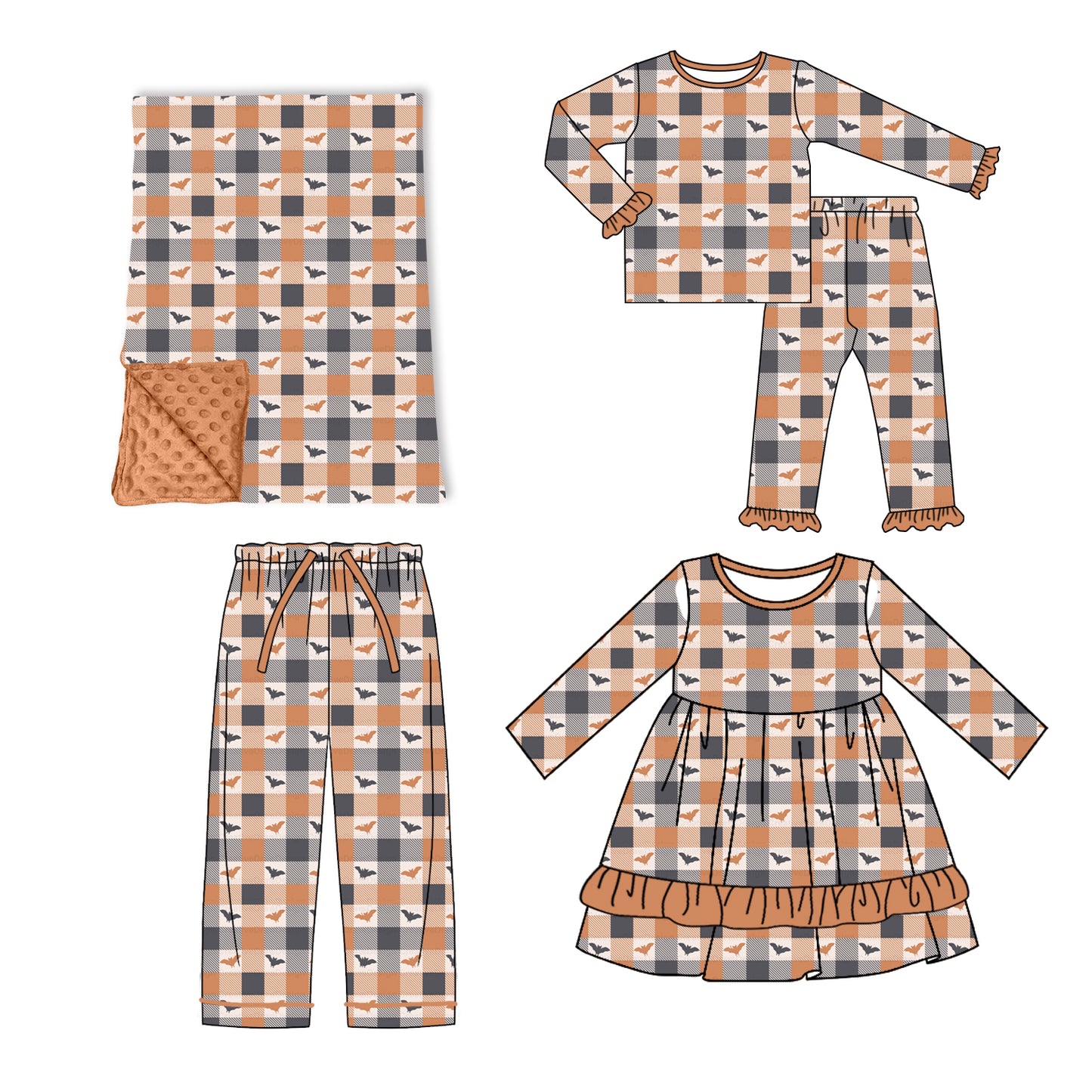(Preorder new) No moq Kids Checked Print Long Sleeve Top Pant Halloween Pajama Set Dress Blankets Adult Pants