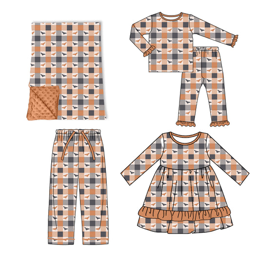 (Preorder new) No moq Kids Checked Print Long Sleeve Top Pant Halloween Pajama Set Dress Blankets Adult Pants