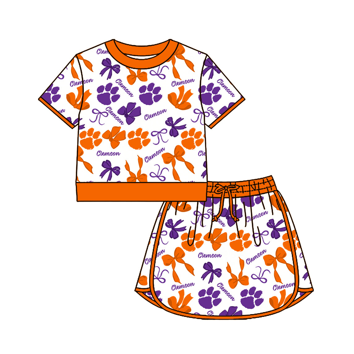 Custom moq 5 mix size summer teams Girls Polka Dot Top Shorts Set Bows Top Skirt Short Set Orange Zipper Pullover Pants Set