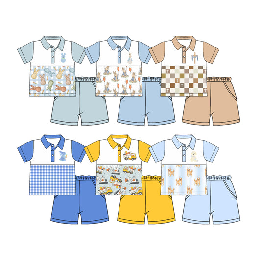 25.12.22 custom each style moq 5 eta 6-8week Sibling Sisters easter baby boy clothes short sleeve shorts sets 6 match family design