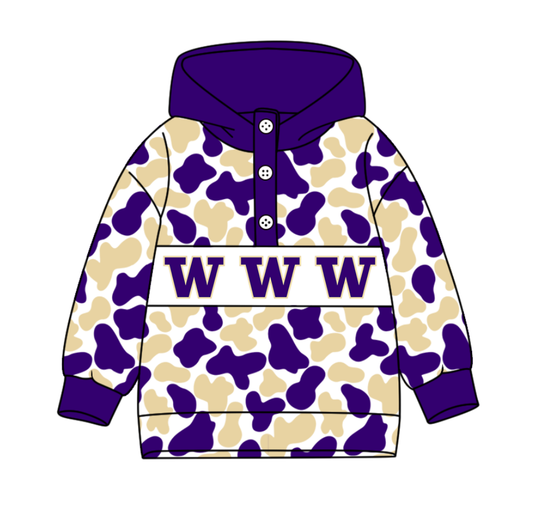 4-Custom moq 8 mix size milk silk summer team baby boy clothes camouflage purple hooded long sleeve top-25.10.9
