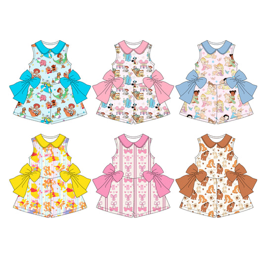 4.2 custom each style moq 5eta 4-6week Sibling Sisters baby girl short sleeve jumpsuit 1 and jumpsuit 6 match family design