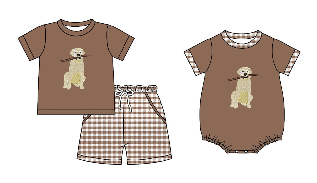 25.10.30 custom each style moq 5 eta 6-8 week Sibling Sister puppy baby boy short sleeve shorts sets and boy rompers match family design
