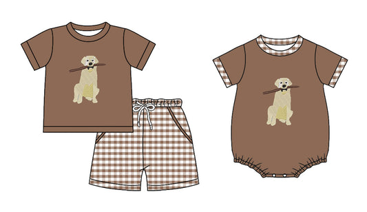 25.10.30 custom each style moq 5 eta 6-8 week Sibling Sister puppy baby boy short sleeve shorts sets and boy rompers match family design