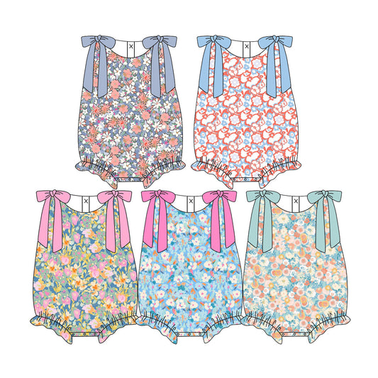 3.12 Custom moq 5 mix size Sibling Summer Colorful Flowers Sleeveless  Rompers for Body Clothes