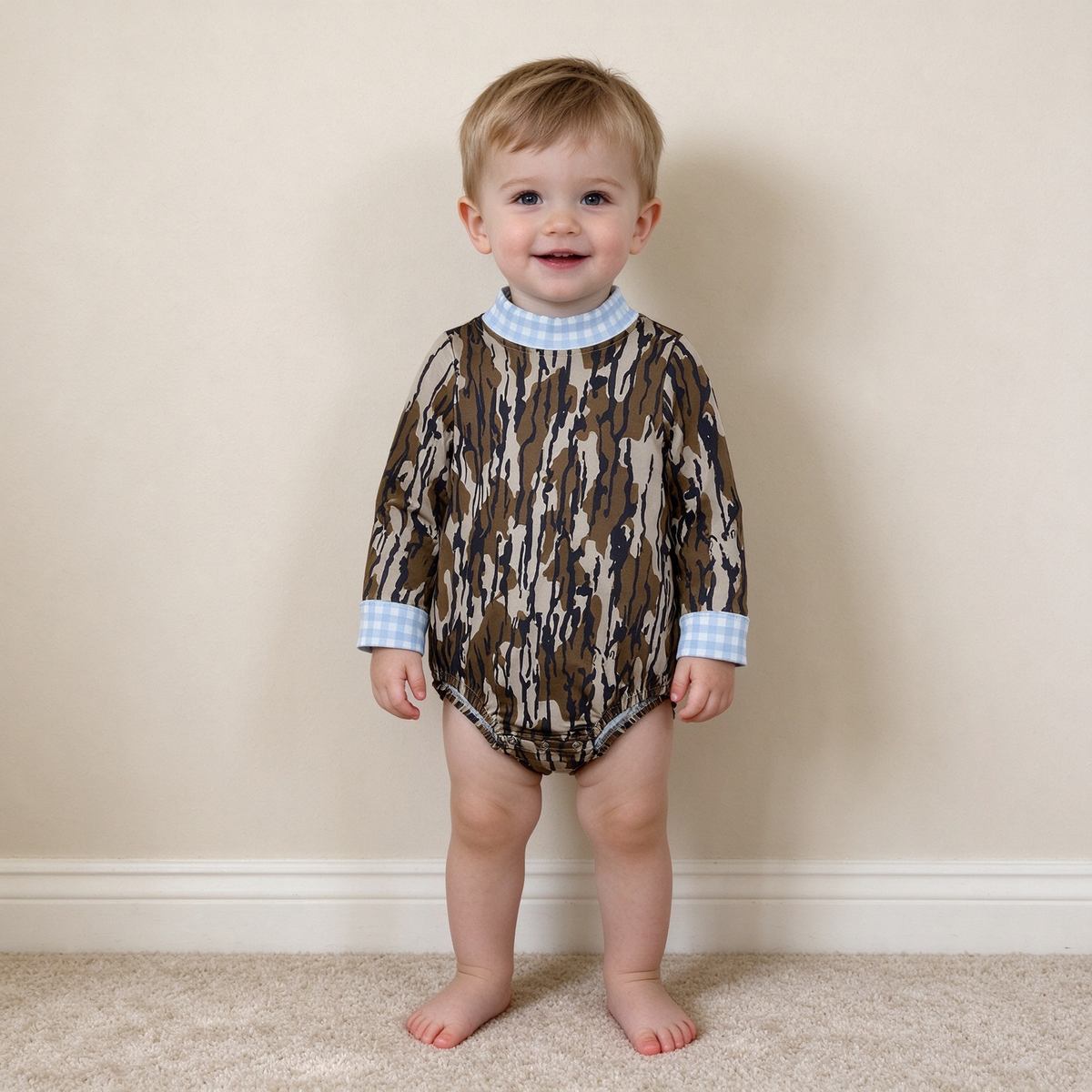 NEW RTS NO MOQ milk silk LR3279 Baby Boys High Neck Long Sleeve Camo Casual Rompers