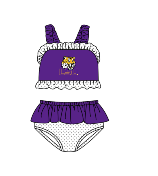 Custom moq 5 mix size milk silk summer teams baby girl boys clothes Purple Two-Piece Swimsuit Set One Piece Swimsuits boy swim trunks