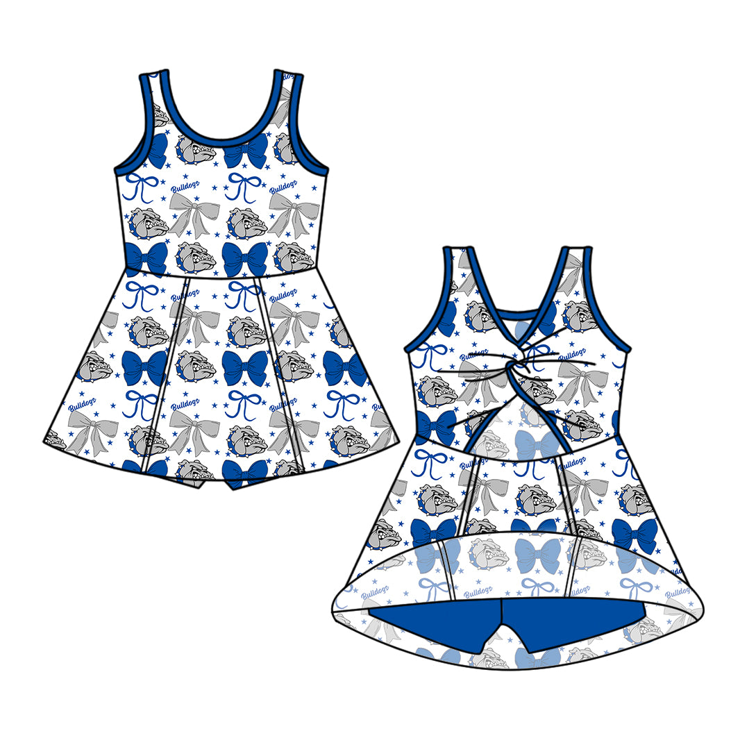 Custom moq 5 mix size milk silk baby girls clothes team bow blue hooded long sleeve tops and and skirts sets and dress and shorts-25.7.17