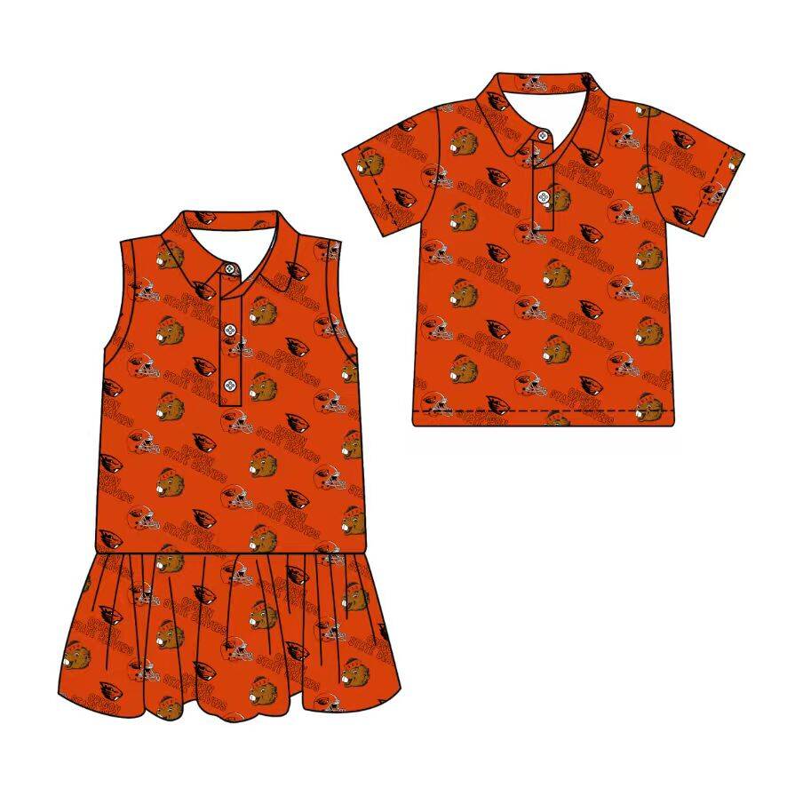 Custom moq 5 mix size milk silk summer teams Red Sleeveless Dress for Baby Girl Short-Sleeved Polo Shirt for Boy