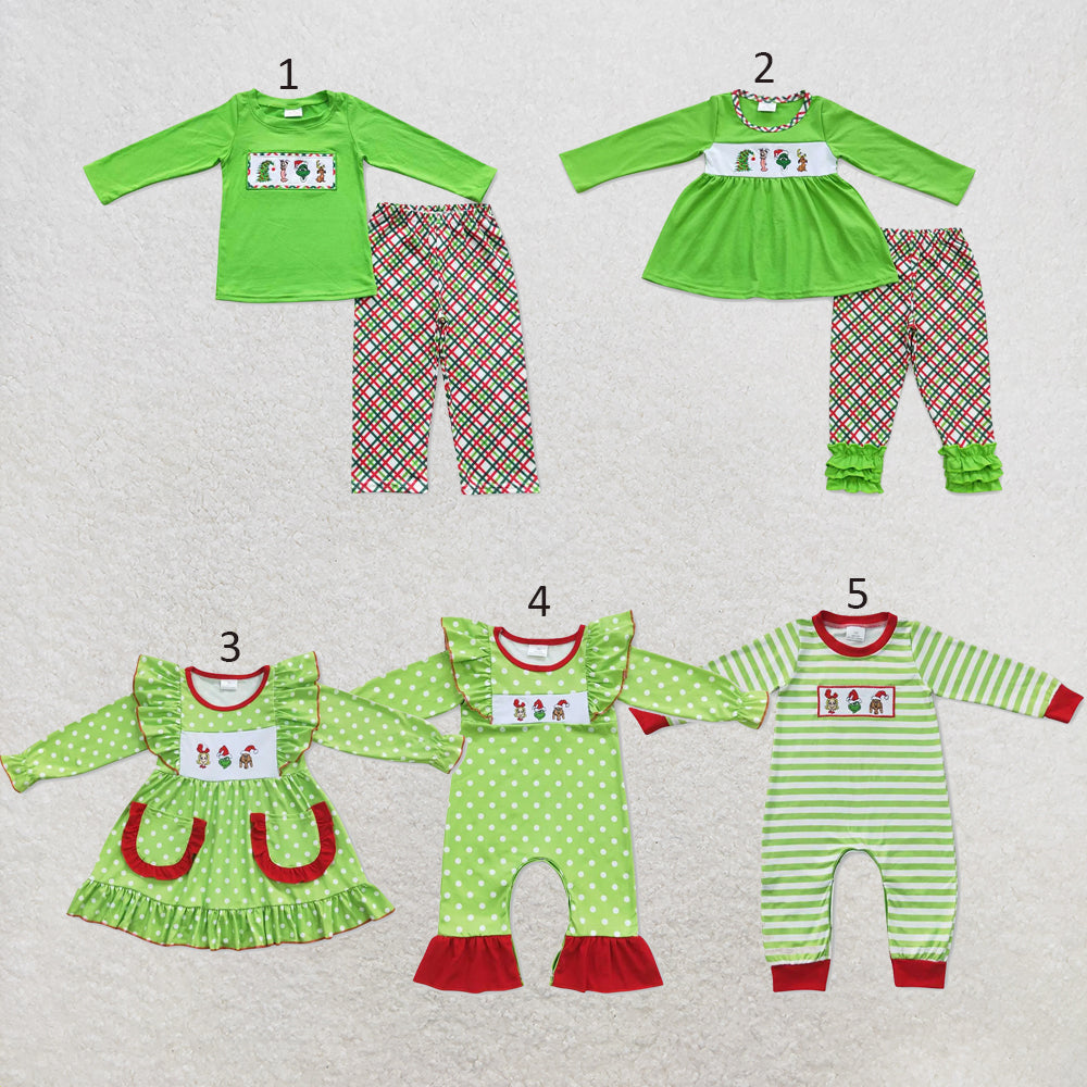 RTS NO MOQ Sibling milk silk Cute Clothes Baby Girls And Boys Christmas Print Top And Pants Clothes Set Rompers Dresses