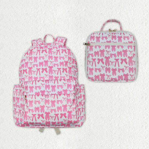 RTS NO MOQ Sibling Baby Girls Pink Bows Plaid Lunch Bag Kids Backpack