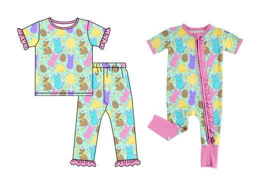 25.9.30 custom each style moq 8 eta 6-8week Sibling Sisters bunny baby girl clothes short sleeve pants sets and romper match family design