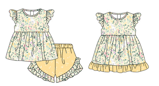 25.11.17 custom each style moq 5 eta 6-8week Sibling Sister floral baby girl short sleeve shorts sets and dress match design