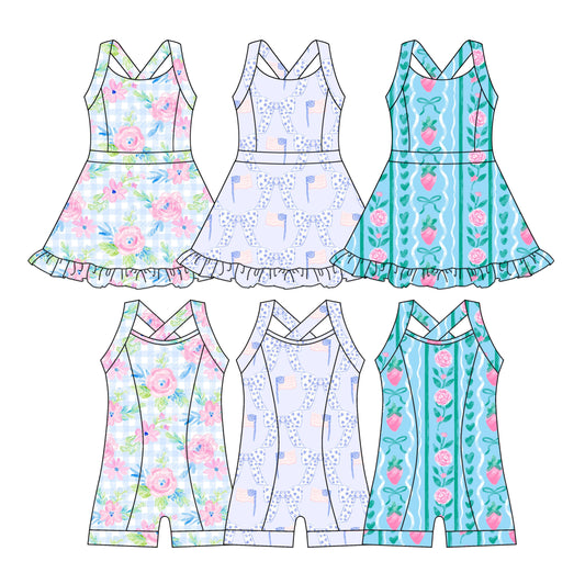 3.18 custom each style moq 5eta 4-6week Sibling Sister baby girls clothes Short sleeve yoga dress and yoga jumpsuit match family design