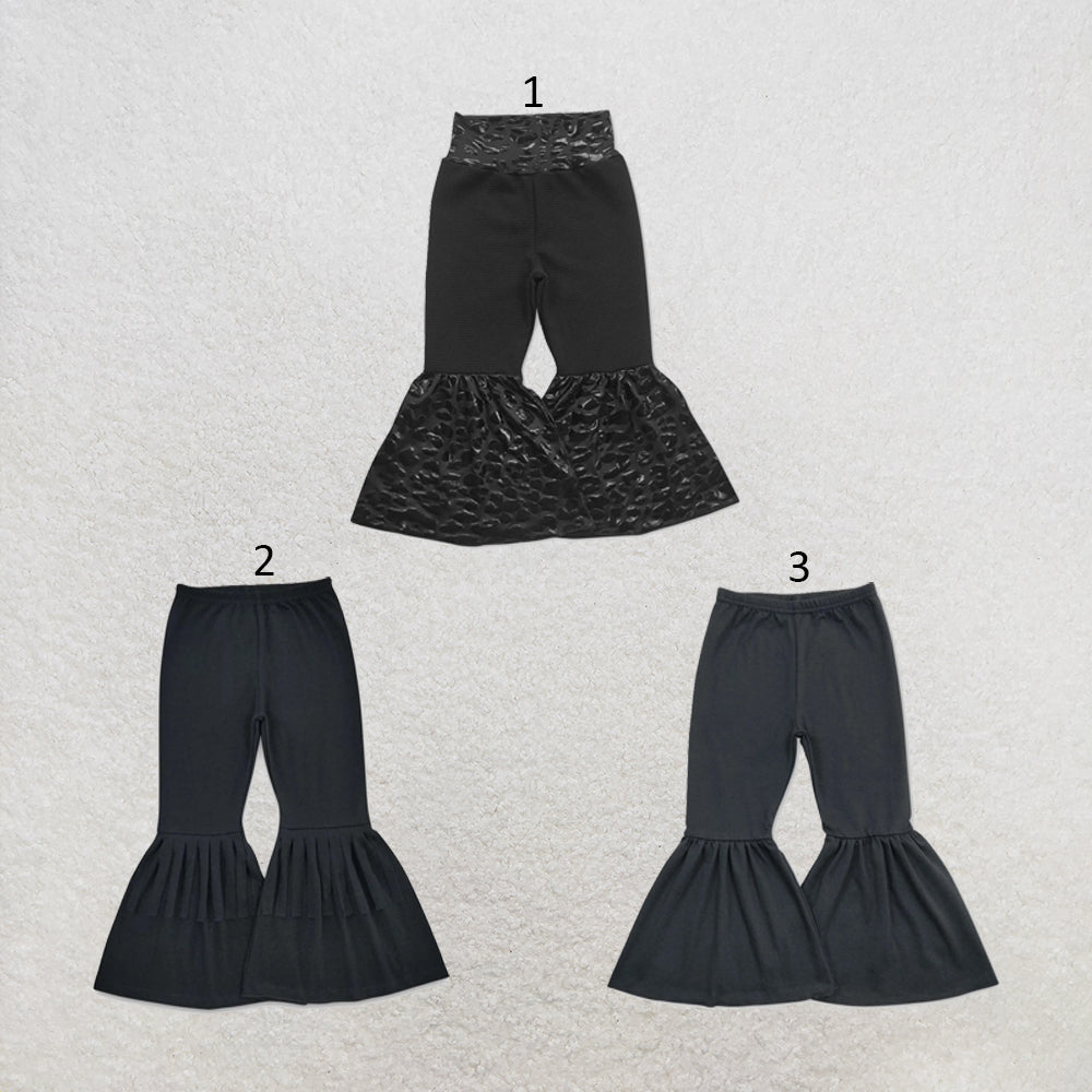 RTS NO MOQ Sibling cotton Baby Girls Solid Black Bell Bottom Flare Pants Elastic Waist Daily Casual Bottoms