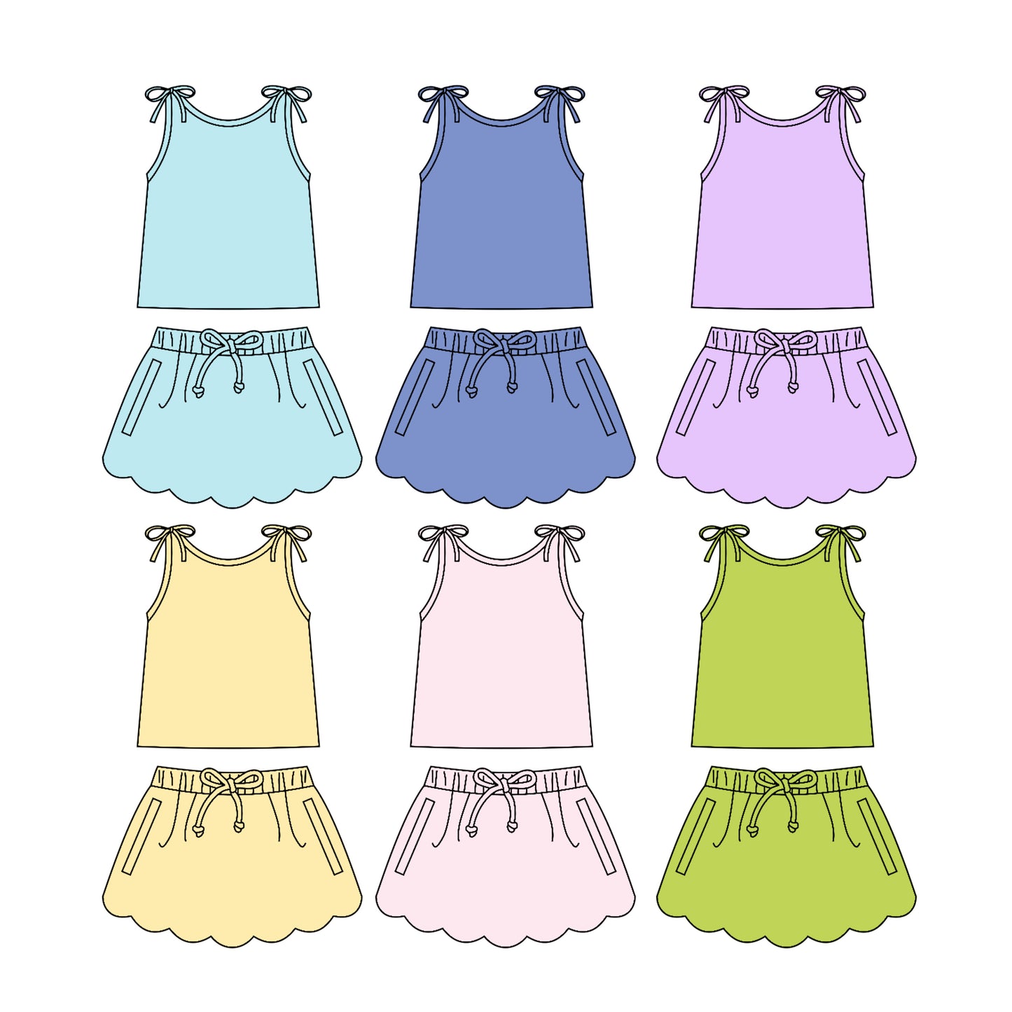 4.7 Custom moq 5 mix size Sibling Baby Girl's Sleeveless Top Scallop Skirt Set Cute Casual Outfit