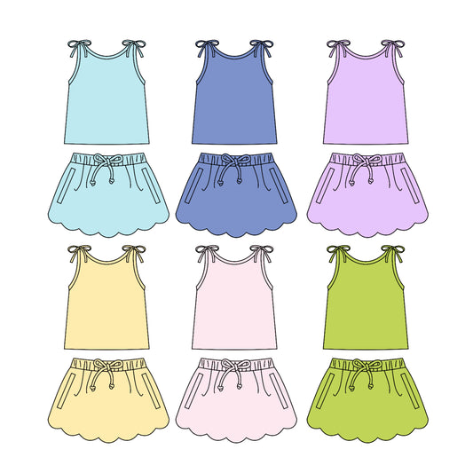 4.7 Custom moq 5 mix size Sibling Baby Girl's Sleeveless Top Scallop Skirt Set Cute Casual Outfit