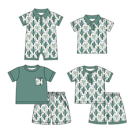 Custom moq 5 mix size Sibling green Short-Sleeved Baby Boys Pajamas Set Romper Short-Sleeved Polo Shirt And Shorts Set  Comfortable Sleepwear for Toddler Boys
