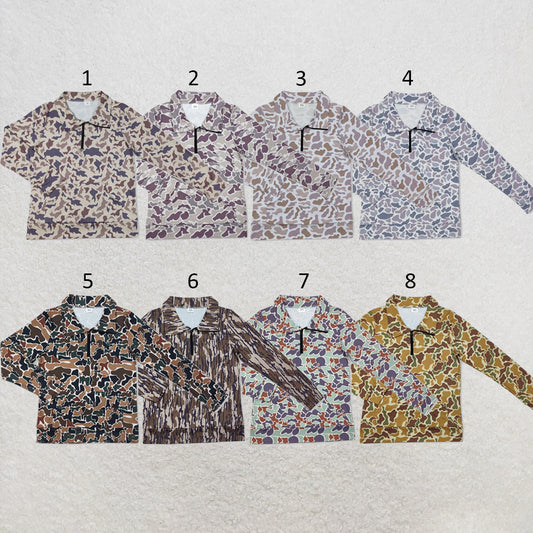 RTS NO MOQ Sibling milk silk Adult Women Camo Print Long Sleeve Tee Zip Pullover Top