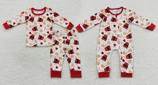Baby Girls boys Christmas style coffee cookies print red Family siblings set