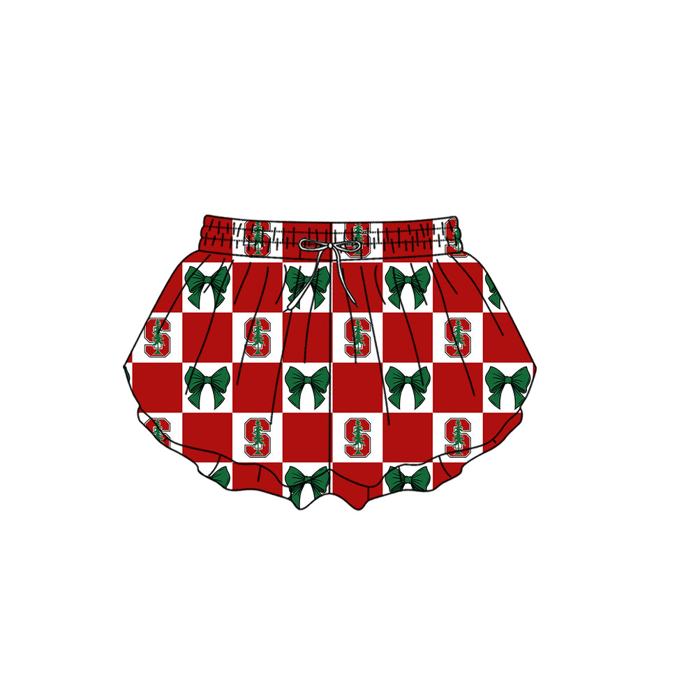 Custom moq 5 mix size Milk silk summer girls' three-piece set with letter bow print plaid sleeveless skirt including a dress and shorts