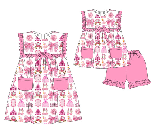 3.19 custom each style moq 5eta 4-6week Sibling Sister bow floral baby girl short sleeve shorts sets and dresses match design