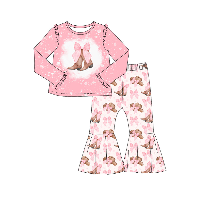 9.14 custom each style moq 5eta 4-6week Sibling Sister boots bow pink baby girl sets and dress and rompers match family design