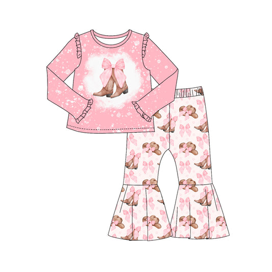 9.14 custom each style moq 5eta 4-6week Sibling Sister boots bow pink baby girl sets and dress and rompers match family design