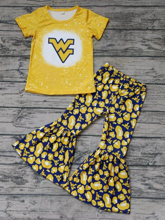 Custom summer teams baby girl clothes team yellow short sleeve pants sets-25.8.2