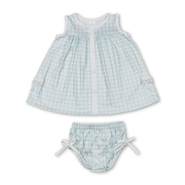 RTS NO MOQ Sibling Baby Girls Pink Checkered Tunic Top Bummies Clothes Sets