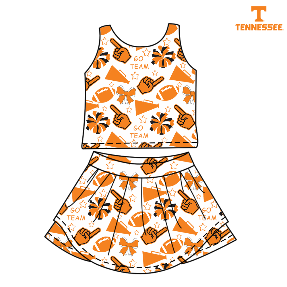 Custom moq 5 mix sizes summer teams baby girls clothes team orange short sleeve skirts shorts sets and dress-25.6.7