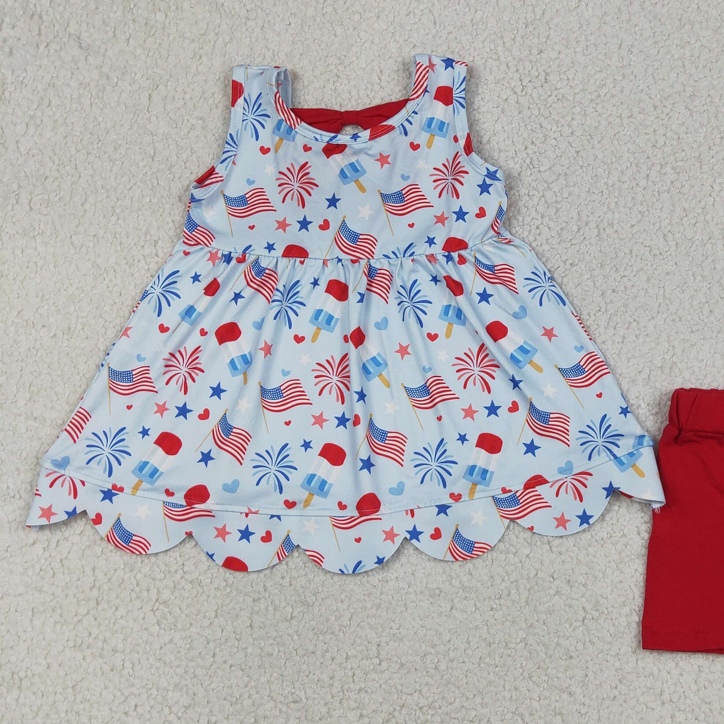 RTS NO MOQ milk silk GSSO3386 Little Girls Festive Flag Popsicle Sleeveless Daily Wear Set