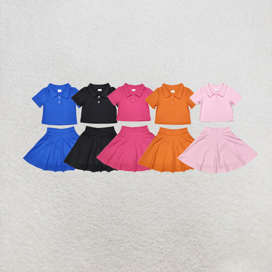 RTS NO MOQ Sibling Baby Girls Buttons Shirt Skirt Active Wear Clothes Sets